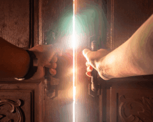 Shown in an article on self-worth by Tess Rene Coaching: An open door with sunlight, symbolising possibility of building self-worth.