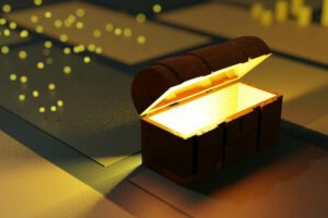 Close-up of ornate gold light emanating from box, offering rich textures for sensory engagement — part of Tess Rene Coaching’s writing on gentle somatic practices