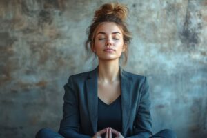 Woman meditating with eyes closed in a Tess Rene Coaching article about everyday mindfulness and noticing the heart