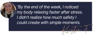 Client testimonial image featured in a Tess René Coaching article about calming the nervous system with the free guide 7 Days of Regulation.